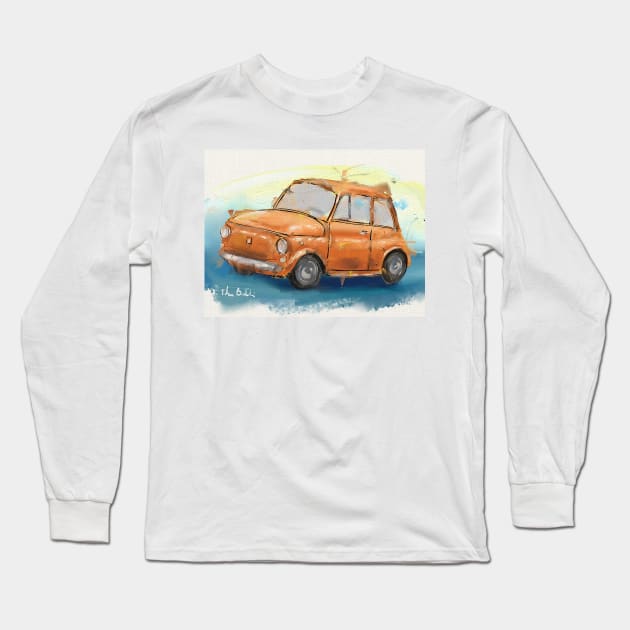 Classic Iconic Orange Fiat 500 Loose Painting Long Sleeve T-Shirt by ibadishi